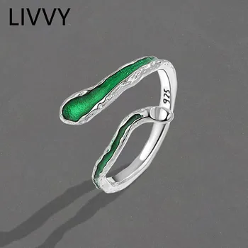 LIVVYSilver Color Креативное Регулируемое кольцо с нерегулярной геометрической формой зеленой Змеи для женщин и мужчин, Простые Легкие роскошные украшения для вечеринок, подарок 4