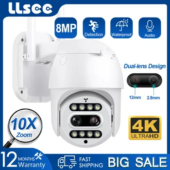 LLSEE обнаружение движения, 10-кратный зум, 8-мегапиксельная WiFi камера видеонаблюдения, водонепроницаемый телевизионный мониторинг, IP PTZ, внешняя WiFi камера, защита безопасности 5