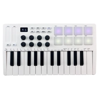 M-VAVE 25-Клавишная MIDI-клавиатура Мини Портативная USB-клавиатура MIDI-контроллер с 25 Чувствительными к скорости клавишами и 8 RGB-накладками с подсветкой