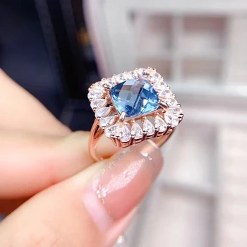 MeiBaPJ Квадратное кольцо с Лондонским голубым топазом для Женщин из настоящего стерлингового серебра 925 пробы Изысканные свадебные украшения