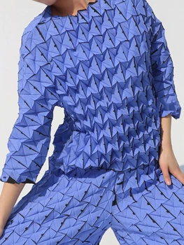 Miyake Плиссированная Складка 2023, Женская футболка с длинным рукавом, Однотонный Пуловер с круглым вырезом, Женская Роскошная Свободная Одежда, Весенняя Мода 6