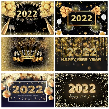 Mocsicka 2022 Новогодний фон для фотосъемки Шампанское Воздушный шар Фейерверк Украшение Индивидуальный Плакат Фон для фотосъемки Баннер