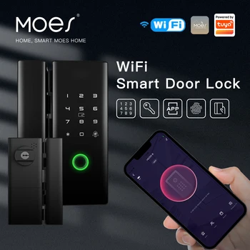 MOES WiFi Smart App, Дверной замок с дистанционным управлением, Железные ворота, Наружный Механический ключ, Пароль от отпечатка пальца, Электронная разблокировка, USB Зарядка 9