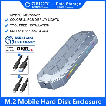 ORICO RGB ssd nmve m2 жесткий диск внешний M.2 к USB Type C 3,1 Gen2 10 Гбит/с SSD Коробка Классный корпус M.2 SSD из алюминиевого Сплава 14