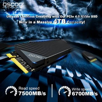 OSCOO 4 ТБ SSD Внутренний игровой твердотельный накопитель До 7500 Мбит/с NVMe M.2 2280 Встроенный радиатор PS5 Твердотельный жесткий диск PCIe 4.0 SSD для PS5
