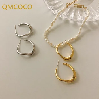 QMCOCO Серебряные серьги-кольца для женщин Новые модные подвески нерегулярной формы в стиле ретро Простой дизайн Ювелирные изделия для свадебной вечеринки