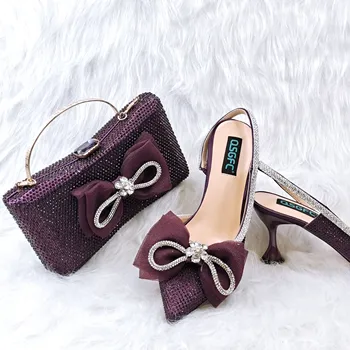 QSGFC 2022 Новейшая обувь для вечеринок, женская обувь и сумка с бриллиантовой бабочкой D. Фиолетового цвета 7