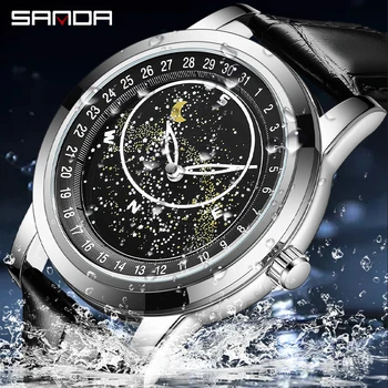 SANDA Новые Кварцевые часы Модный Тренд Корейская версия 7002 Ремень с поворотным Циферблатом Мужские часы Светящиеся в ночи Водонепроницаемые Reloj 16