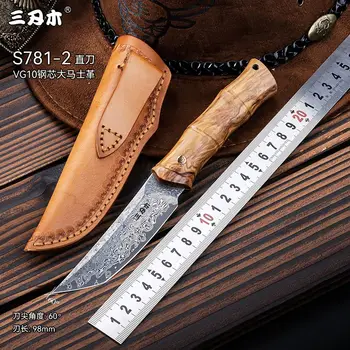 SANRENMU НОВЫЙ S781 Нож С прямой ручкой, Походный Охотничий Нож, Спасательный инструмент, Нож с дамасским лезвием VG10 3
