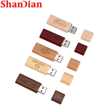 SHANDIAN Бесплатный Пользовательский логотип Деревянный Брелок для ключей USB2.0 Флэш-накопитель 4 ГБ 8 ГБ 16 ГБ 32 ГБ 64 ГБ 128 ГБ U-Диск Фотографии Подарки Memory Stick