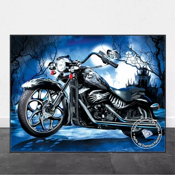 Skeleton Ride Motorcycle Art Алмазная живопись AB Full Сверлит Жуткое кладбище, декор для вышивки Крестом в стиле Хэллоуина 5