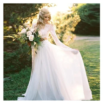 Sofuge wd886 Сказочное свадебное платье в стиле бохо, кружевное шифоновое простое платье принцессы невесты с длинными рукавами, платье из 2 предметов, сшитое на заказ