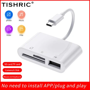 TISHRIC Устройство Чтения карт памяти USB Type C, Устройство Чтения смарт-карт памяти USB C к TF SD, USB флэш-накопитель, Адаптер для Телефона, ноутбука, Порт Type-C 4