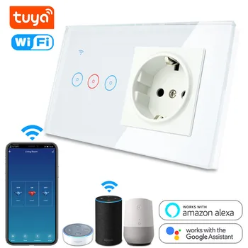 Tuya Smart Switch WiFi Light Сенсорный Настенный выключатель 10A с Электрической Розеткой 146 EU Plug Работает с Alexa Google Home Голосовое Управление 7