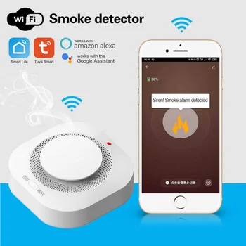 Tuya WIFI Датчик обнаружения дыма 80 дБ Пожарная сигнализация Умный Детектор дыма Противопожарная Защита Домашняя Охранная сигнализация Smart Life