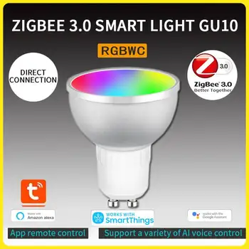 Tuya Zigbee 3,0 Gu10 Умная светодиодная лампа 5 Вт RGBCW с Регулируемой Яркостью, Голосовое Управление, Работа с Alexa Echo Plus Google Home 11