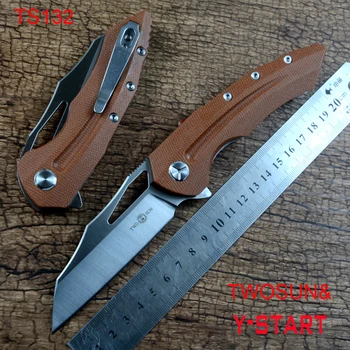 TWOSUN Y-START Складной Нож D2 с керамическим Шарикоподшипником, Шайба, Коричневая ручка из Микарты, Карманные Ножи для Кемпинга, Охоты, TS132 3