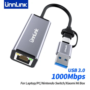 Unnlink USB Ethernet Адаптер 1000 Мбит/с USB3.0 Type C к сетевой карте Rj45 для Ноутбука Xiaomi Mi Box S Nintendo Switch PC Интернет 16