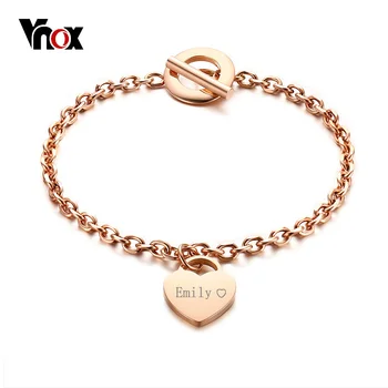 Vnox Персонализированные подарки, браслеты с подвесками в форме сердца для женщин, бесплатная гравировка имени, Браслеты-цепочки из нержавеющей стали 8