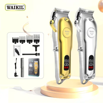WAIKIL Лидер продаж, профессиональная парикмахерская машинка для стрижки волос, высококачественный ЖК-дисплей, Электрический беспроводной Триммер для волос, цельнометаллический