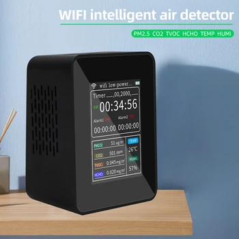 Wifi Анализатор качества воздуха CO2 TVOC HCHO Температура Монитор Влажности 6 in1 Умный Детектор Углекислого Газа Многофункциональный Тестер 10