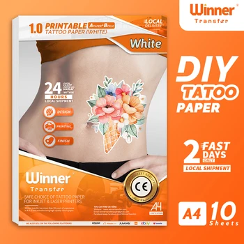 WinnerTransfer Белая бумага для татуировки, пригодная для печати прозрачных временных татуировок для лазерных и струйных принтеров формата А4 10 листов 6