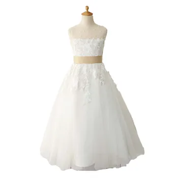 YZYmanualroom Платье с цветочным узором для девочек Трапециевидной формы, кружевное тюлевое платье длиной до щиколоток для Первого причастия, платье для свадебной вечеринки для девочек
