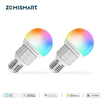 Zemismart Matter Over WiFi 7 Вт Умная светодиодная Лампа RGBCW E27 С Регулируемой Яркостью Homekit SmartThings Siri Alexa Google Home Voice