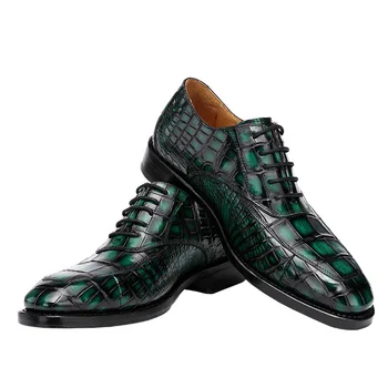 Аутентичная Крокодиловая кожа Живота, 100% Сшитые Вручную Мужские Модельные туфли на Шнуровке Из Натуральной Кожи Аллигатора, Мужские Зеленые Оксфорды 10