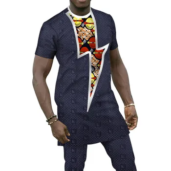 Африканская одежда Африканская Одежда для Мужчин, Рубашки Дашики с коротким рукавом, Топы и Брюки, Мужские Комплекты африканских Брюк Bazin Riche, WYN656 13
