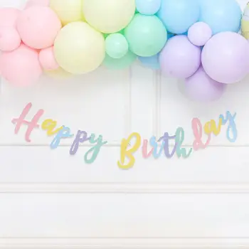 Баннер с Надписью Macaroon Happy Birthday Baby Shower, Розовая, Желтая, Синяя, Фиолетовая Гирлянда, Фоны 1