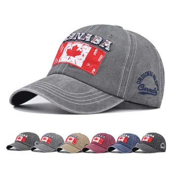 Бейсбольная кепка Солнцезащитная кепка из промытого денима бейсбольная кепка с вышивкой канадского флага Весенне-осенняя бейсбольная спортивная кепка в стиле хип-хоп 6