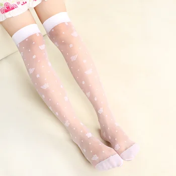 Белые носки от 3 до 10 лет, Шелковые детские танцевальные носки с принтом бабочки для девочек, школьная форма выше колена, ультратонкие носки Perfermance 5