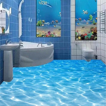 Бесплатная доставка Современная изготовленная на заказ 3D напольная плитка предотвращает скольжение в ванной комнате водонепроницаемые самоклеящиеся ПВХ обои BEIBEHANG 5