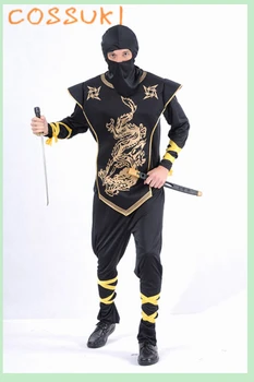 Бесплатная доставка! Хэллоуин крутой взрослый мужской костюм самурая ниндзя черного золота для косплея для выступления на сцене или маскарада 2