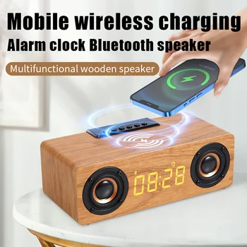 Беспроводной динамик Bluetooth, деревянные цифровые часы с зарядкой, звуковая коробка для домашнего телевизора, тяжелые басы, стереозвук Caixa De Som, горячая распродажа