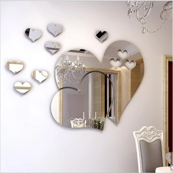 Большой Размер, Зеркало для Романтической Любви, 3D стерео Наклейки на стену, Самоклеящиеся акриловые настенные украшения, наклейка для гостиной, спальни, столовой