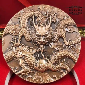 Бронзовая медаль Девять Сыновей Чжэньлун Защищают Дом Чеканный Медальон Монета Подарок 2