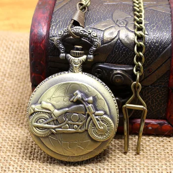 Бронзовый мотоцикл, карманные часы на длинной цепочке, ожерелье, подвеска, мужской подарок мужу на Рождество P79C 4