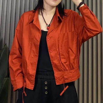Весенне-осенняя женская куртка, Кардиганы с длинным рукавом, Свободные рубашки на пуговицах, топы, короткие пальто, Корейская мода, новый однотонный цвет 1