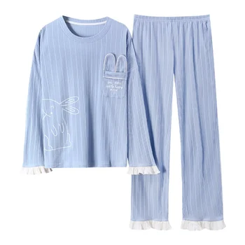 весенне-осенняя пижама нового стиля, женские зимние брюки с длинными рукавами, хлопковый комплект с милым рисунком из мультфильма, свободная домашняя одежда большого размера 2