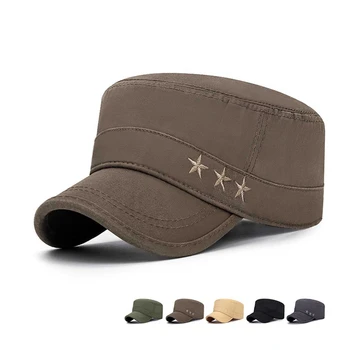 Винтажные выстиранные хлопчатобумажные военные Кепки, Армейские шляпы с вышивкой Звезд, Кепки с плоским верхом, Летняя Солнцезащитная шляпа, Женская мужская шляпа курсанта