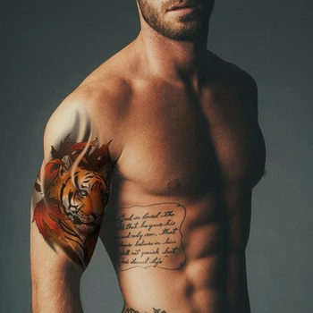 Водонепроницаемая временная татуировка-наклейка Акварельный Тигр, Реалистичный Кленовый лист, Поддельные Татуировки, Флеш-тату на руку, Боди-арт для женщин, мужчин 15