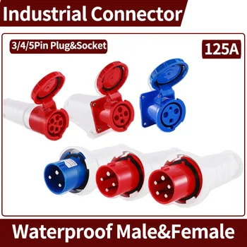 Водонепроницаемый промышленный Штекер3/4/5-Контактный пылезащитный разъем IP67 Для мужчин и женщин 125A, Установленный промышленной розеткой 380V 415V