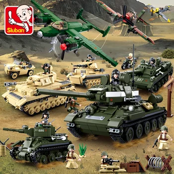 Военный танк Второй мировой войны, армейские войска, бронированный автомобиль, Наборы строительных блоков, модель вертолета, кирпичи, фигурки, развивающие игрушки для детей 3
