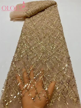 Высококачественная Модная Французская Пануальная Кружевная Ткань С Вышивкой Бисером И Блестками, Африканская Нигерийская Кружевная Ткань Для Свадебного Платья 11