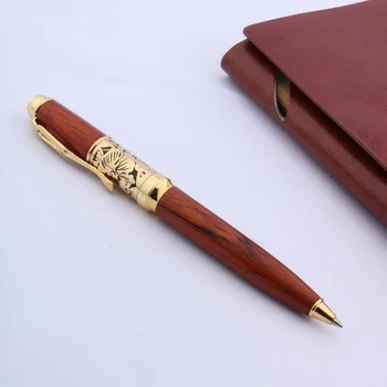 Высококачественная шариковая ручка из красного дерева 023 в стиле ретро с золотым рельефом, канцелярские принадлежности, школьные принадлежности, фирменные чернила, Шариковая ручка 11