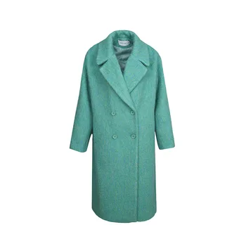 Высококачественное 50% Шерстяное Женское Сине-зеленое Шерстяное пальто средней длины с двубортным воротником, Осенне-Зимнее Повседневное Шерстяное Пальто 3