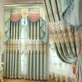 Вышитые пасторальные шторы для гостиной, спальни, Прозрачная затемняющая комнату штора из синели на окне, 1 панель, водорастворимая полая