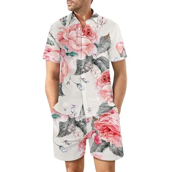Гавайский костюм, Мужской Костюм с 3D принтом, Летняя Повседневная рубашка с цветочным рисунком, Пляжный костюм-двойка, 2022, Новый модный мужской костюм S-6XL